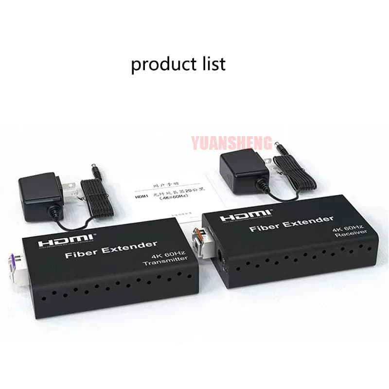 Extender Optical Fiber 4K@60Hz 20Km for HDMI on Optical Fiber Cable LC 4:4:4:4:4, Fiber Video Transmitter with Extender Audio HDCP2.2 HDR10