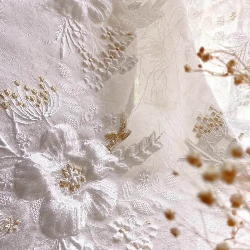 Romantic Gold Silk Flower Slightly Transparent Embossed Jacquard Fabric Bride Evening Dress Coat Sewing Materials