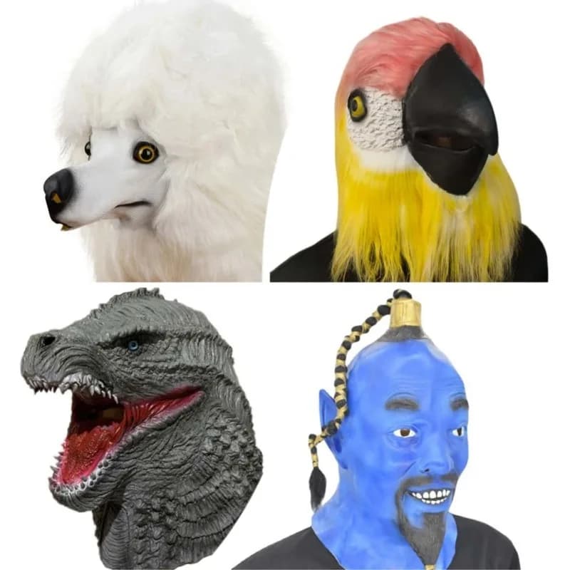 Le Cool Magic Lamp Fox Cow Demon Halloween Mask Full Face Animal Eagle Latex Funny Headgear for Masquerade Party