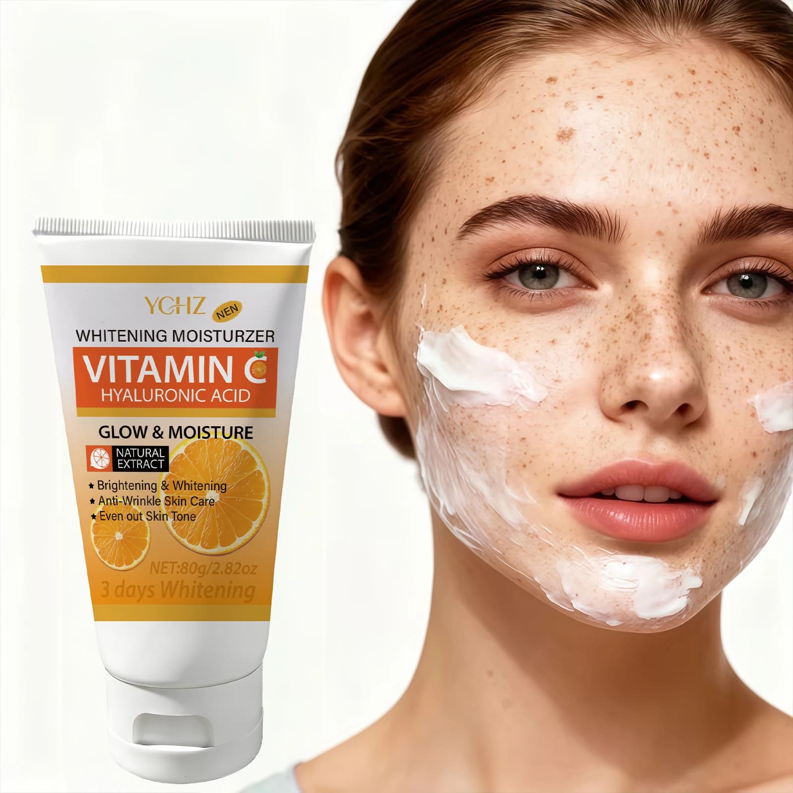 Crema Illuminante, Crema Idratante alla Vitamina C | Contiene vitamina C e niacinamide, migliora le macchie e le aloni scuri, idrata viso e corpo.