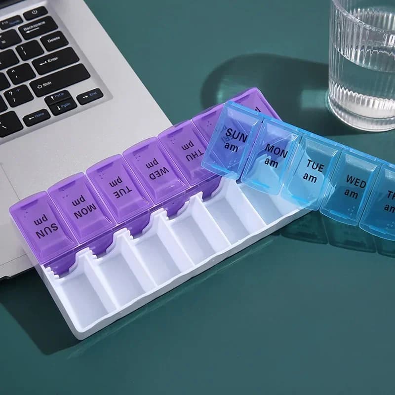 2026 Portable Travel Weekly Pills Box 14 Grids 7 Days Pills Container Storage Tablets Drug Vitamins Medicine Organizer Container