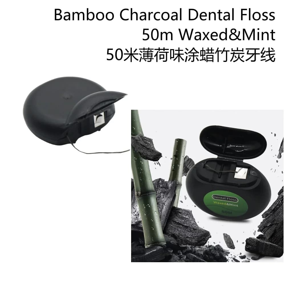 HRRS Bamboo Charcoal Dental Flosser Waxed&Mint Black Toothpick Mint flavor Dental Floss Teeth Flosser Teeth Stick