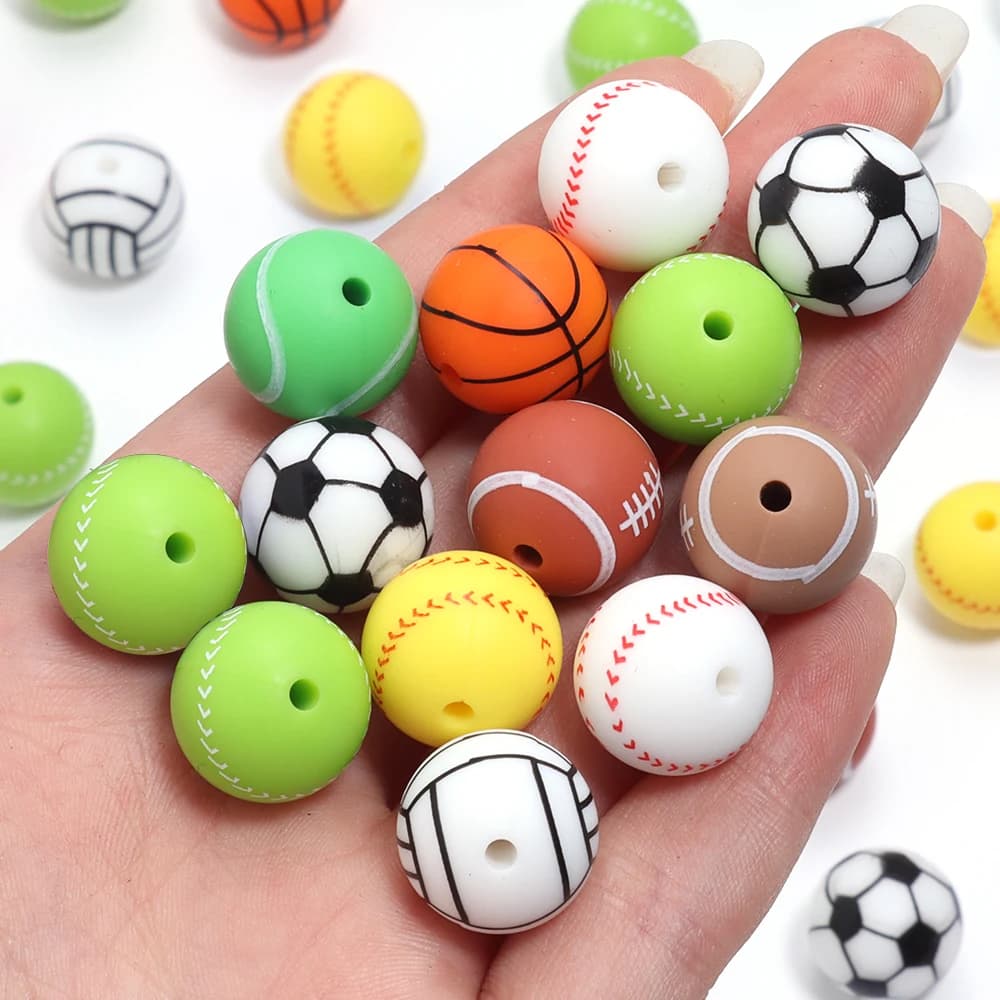 5 pieces of silicone for water transfer, basketball, volleyball, tennis ball, football, colorful beads for diy jewelry, creation of bracelets, necklaces