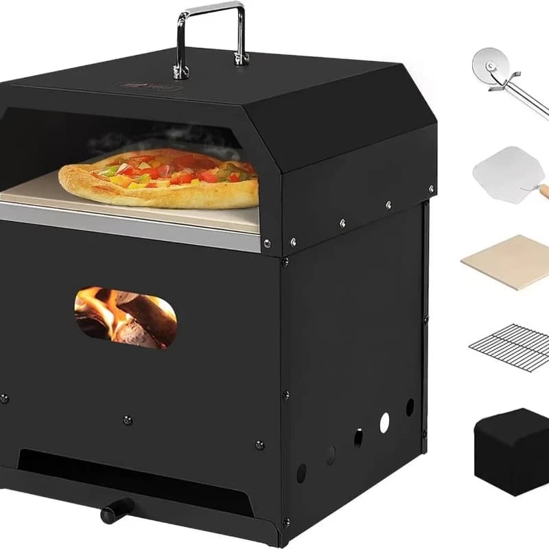 Outdoor pizza oven 4-in-1 wood fired 2-story removable outdoor oven with pizza stone, pizza crust, lid, cooking grill