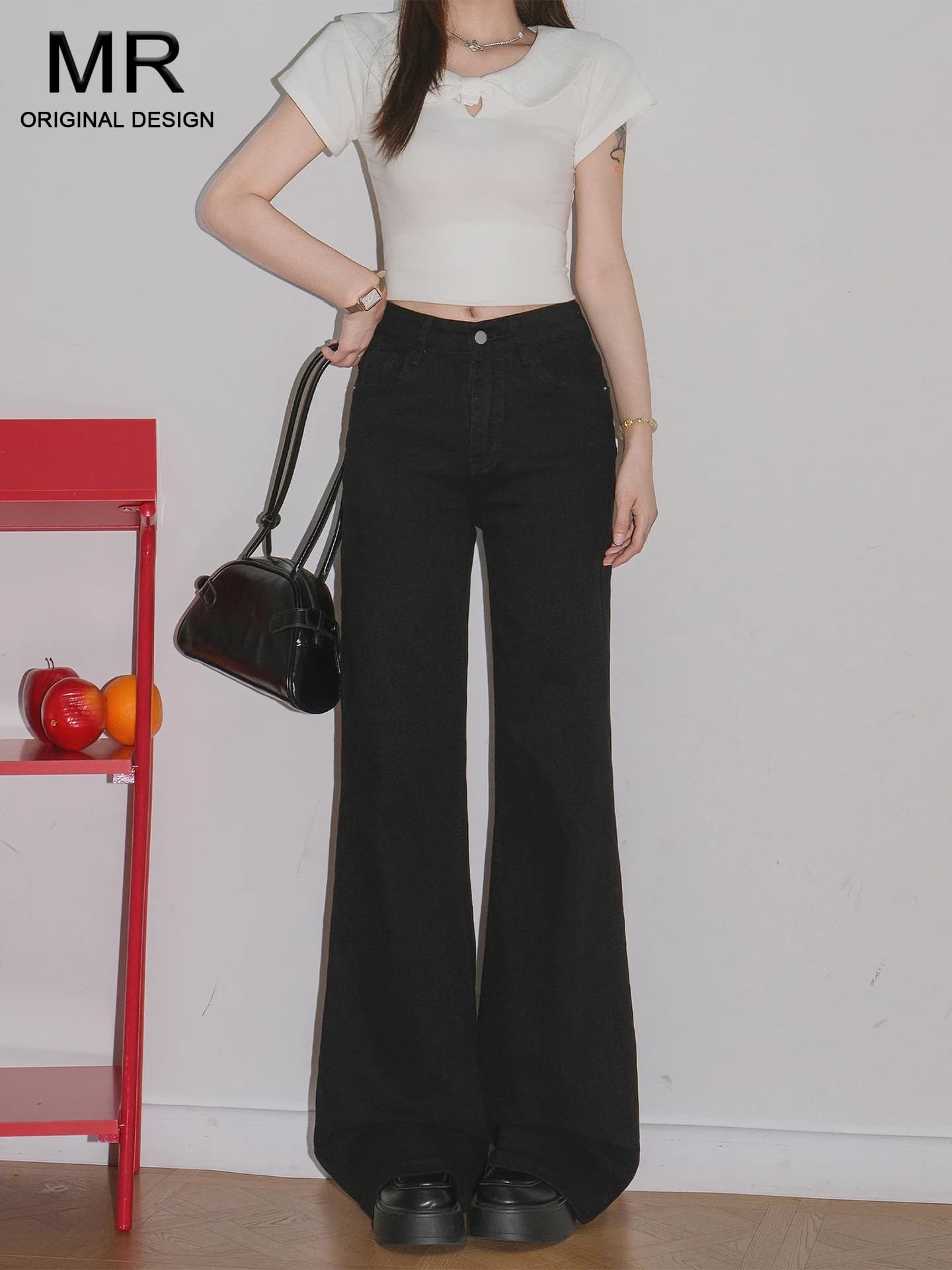 Black American High Waist Bell Bottom Jeans Women's Summer Slimming Sexy Hoof Flared Pants Casual High Waist Jeans