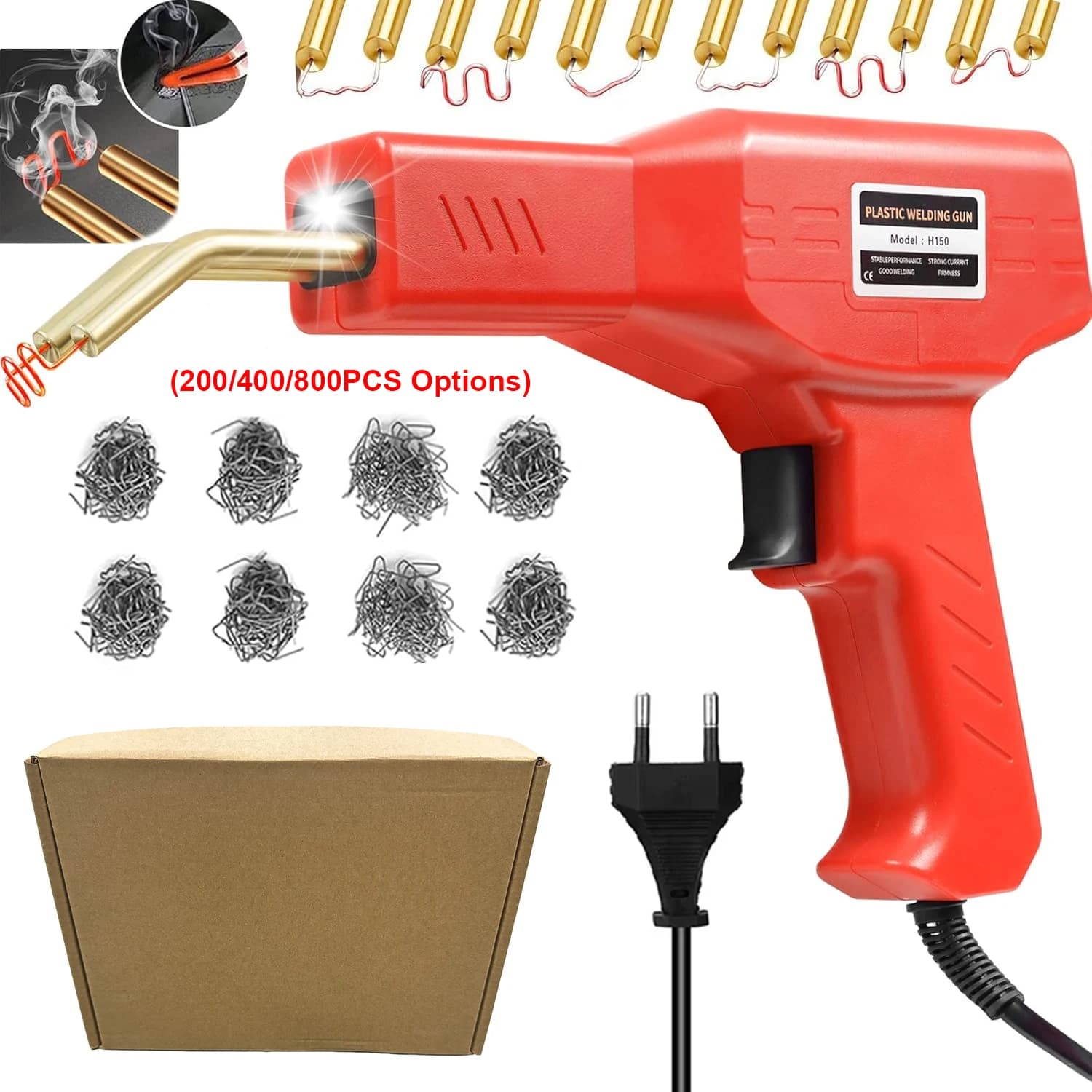 Kit Saldatore Plastica Potenziato da 150W, Macchina per Saldatura a Caldo con 200/400/800 Graffette, Kit Riparazione Paraurti Auto per Riparazioni di Paraurti/Prodotti