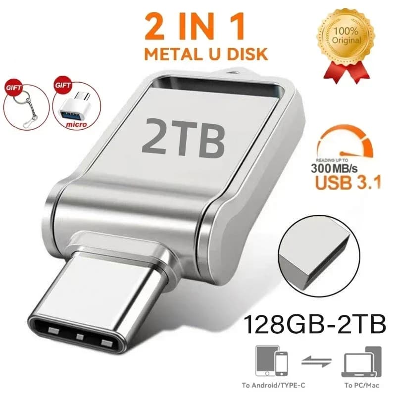 Chiavetta USB da 2TB, Pendrive, Memoria Flash, Dispositivo di Archiviazione USB, Chiavetta USB con Logo Personalizzabile, U Disk per Trasferimento Dati PC e Telefono