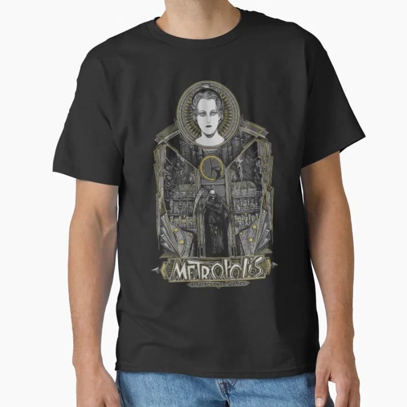 Retro sci fi Metropolis Fritz Lang Film cinema tedesco T-shirt girocollo a maniche corte di grandi dimensioni Top per adulti S-6xl