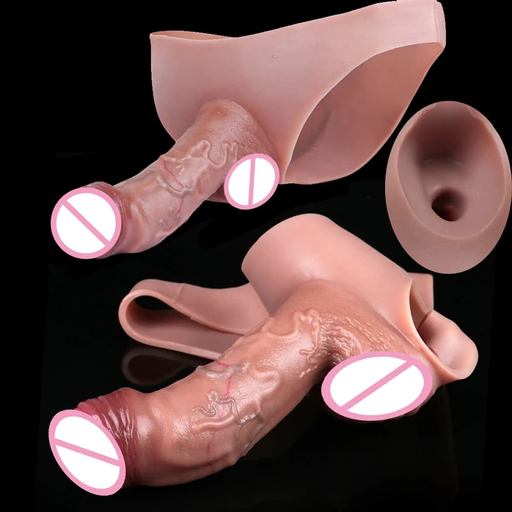 FAAK Guaina per pene in silicone Ingranditore Mutandine Adulto Indossabile Realistico Manicotto per pene maschile Slip Imbracatura Giocattoli del sesso per uomini Coppie