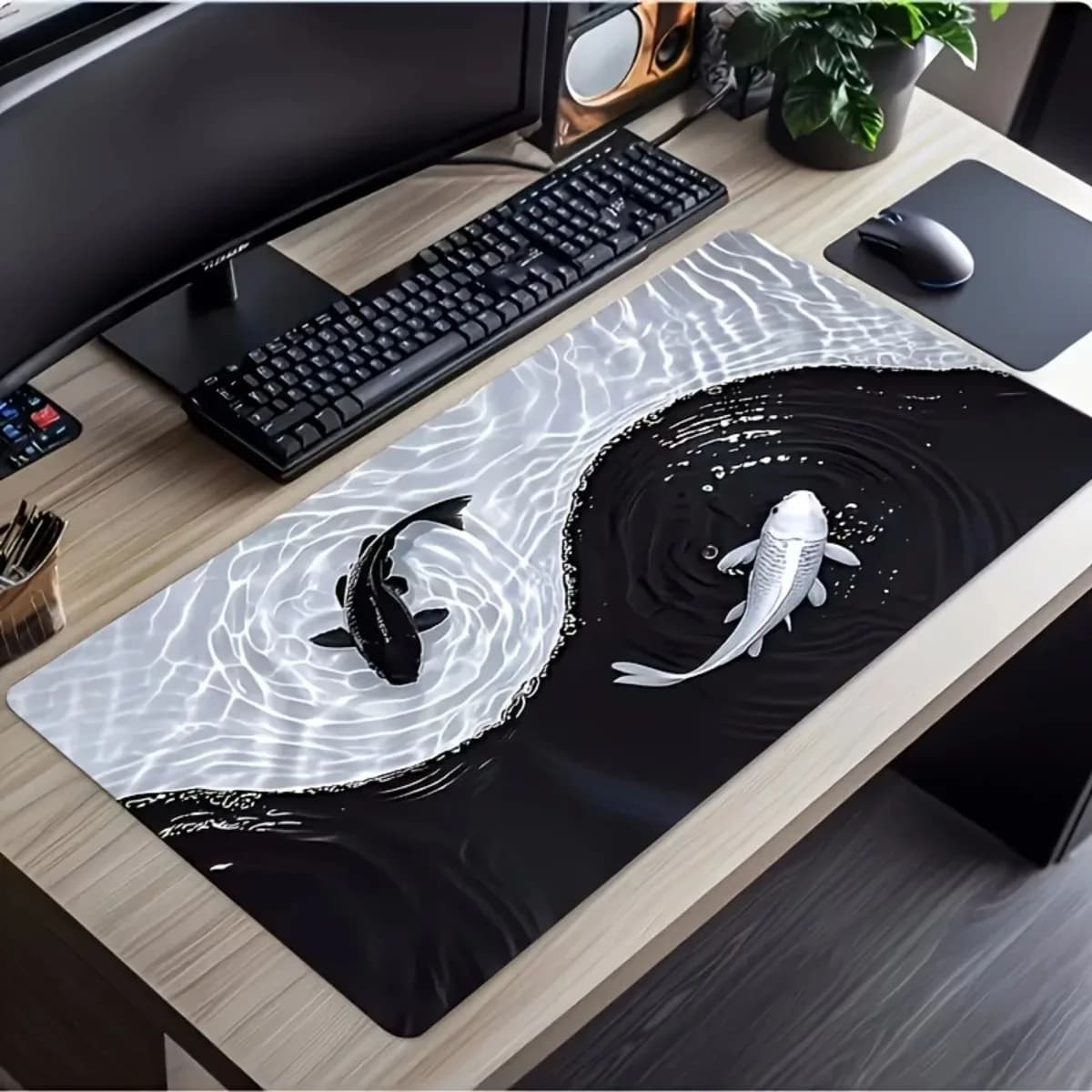 Comodo tappetino per mouse Tai Chi Koi con base in gomma, antiscivolo, liscio, rettangolare, per ufficio, gaming, casa e computer.