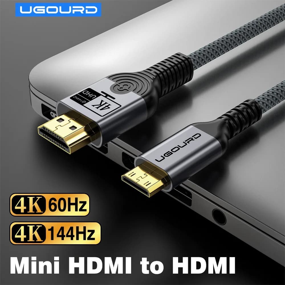 Cavo UGOURD Mini HDMI a HDMI 4K 60Hz 144Hz UHD HDR HDMI 2.0 Cavo intrecciato Connettori bidirezionali placcati in oro per fotocamera DSLR