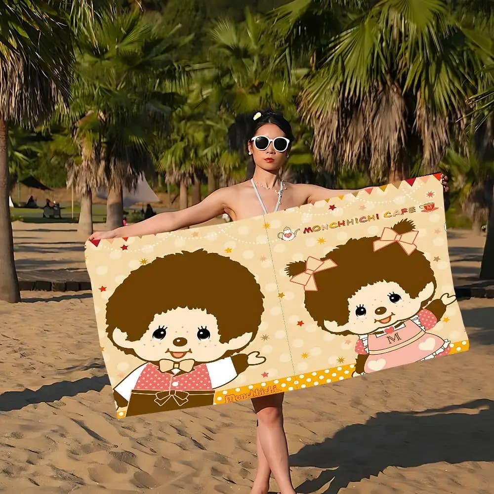 Popolare Asciugamano da Spiaggia con Logo M-Monchhichi, Morbido e Assorbente, Regalo per Bambini, per Viaggi e Campeggio