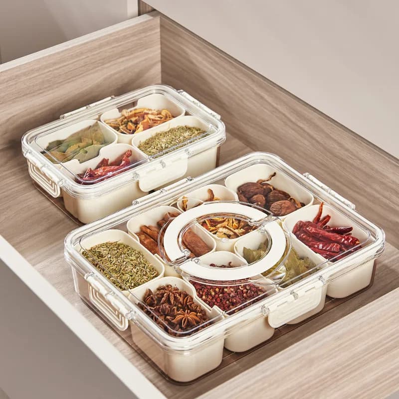 Vassoio da portata diviso con coperchio e manico, contenitore per salumi portatile per frutta, noci, vassoio per snack per picnic