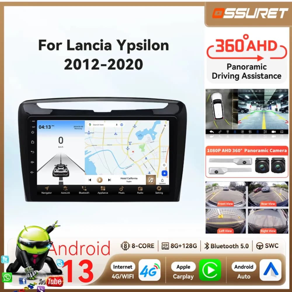 4G DSP Carplay Android Autoradio For Lancia Ypsilon 2012-2018 2019 2020 multimedia 2din Autoradio GPS Stereo 360 ° Cam SWC FM