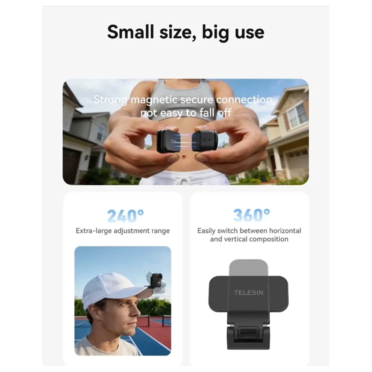 A40I Magnetic Quick Release Cap Hat Clip Mount Adjustable Angle for Nano Action Camera Accessory