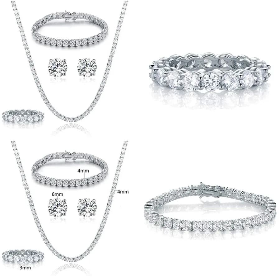 Set di Gioielli Gemsme Placcati in Oro 18K: Collana Tennis, Bracciale, Orecchini e Anello, Ipoallergenici, Confezione da 4