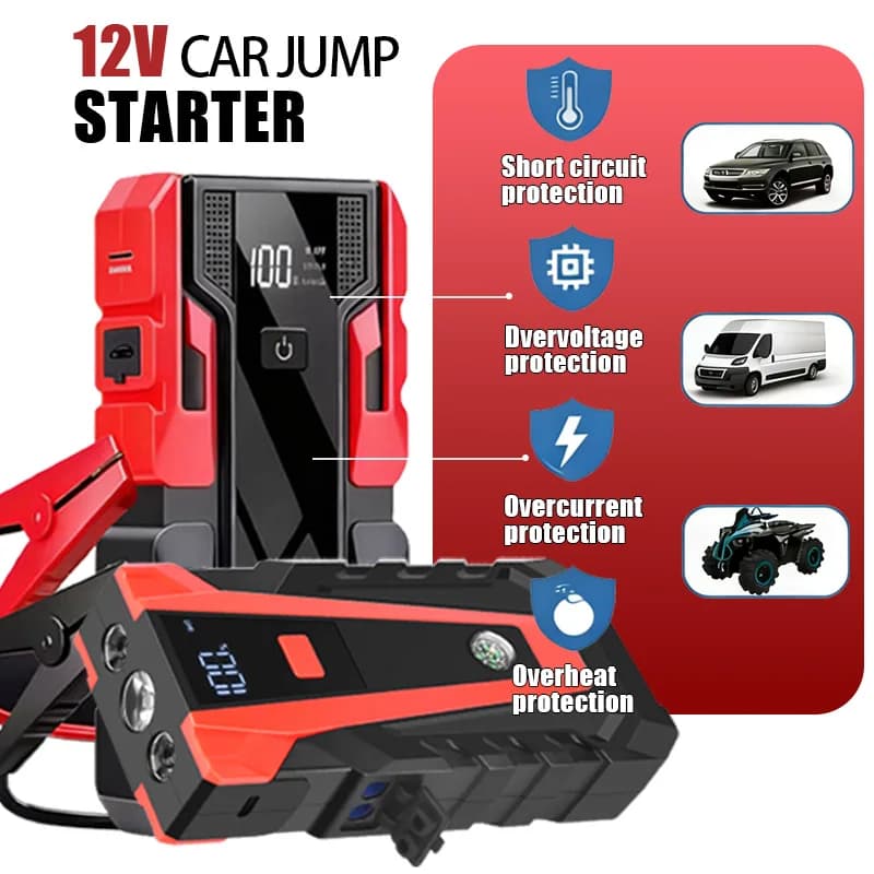 Rscrola 3000A Avviatore d'Emergenza per Auto 12V 99800mAh | per auto/camion, caricabatterie per telefono, luce LED di emergenza con protezione di sicurezza