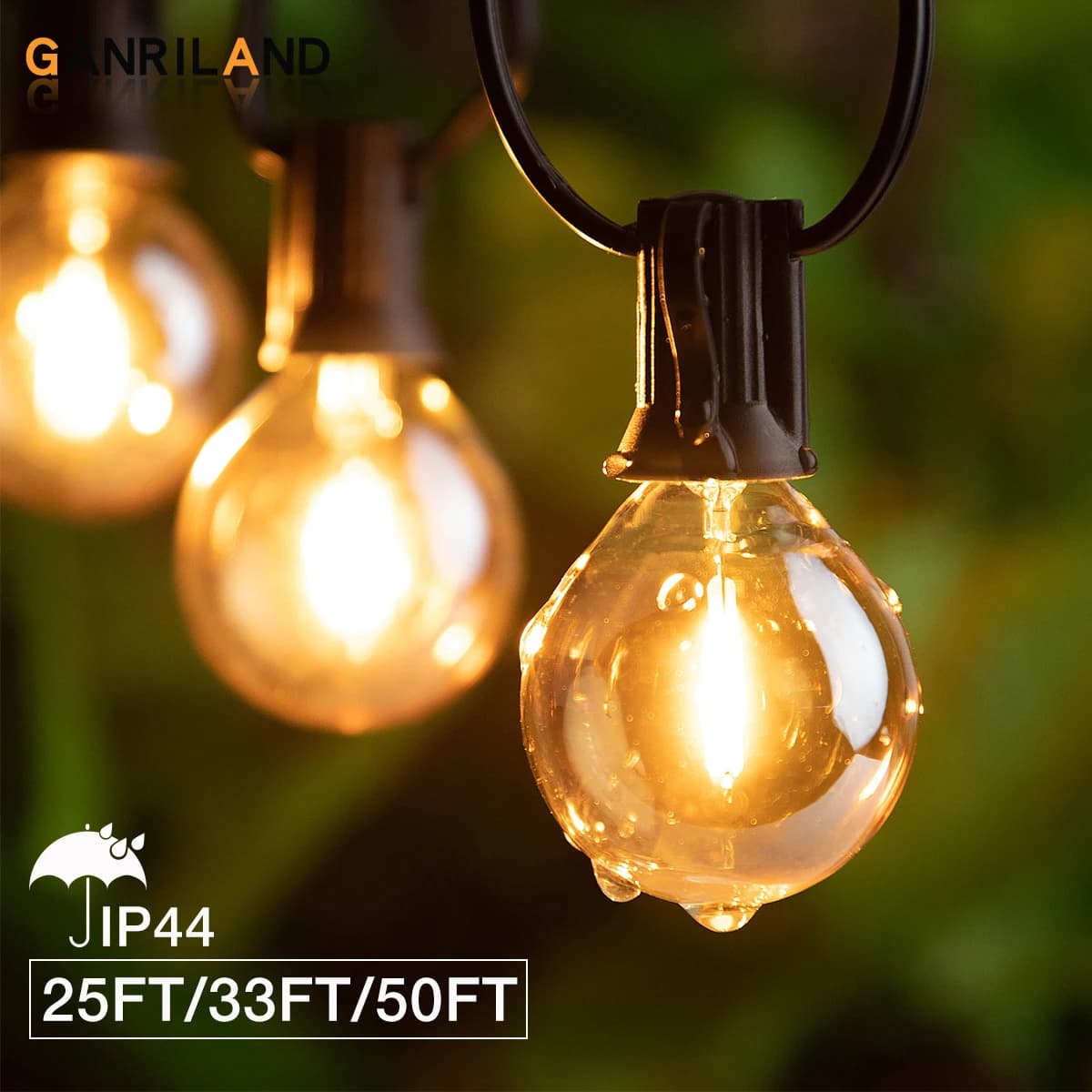 GANRILAND 25FT 50FT G40 Led String Lights lampadina in vetro ambrato dimmerabile 2200K collegabile US EU Plug Party Wedding Decor Fairy Light