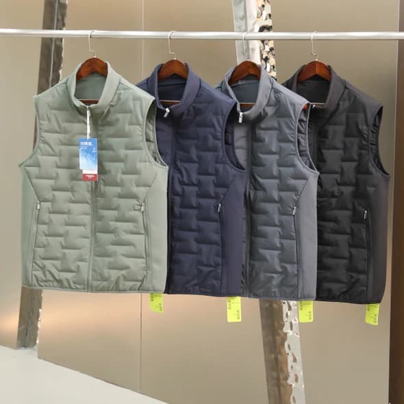 90 Duck down Vest Men's Autumn Winter Stand Collar Filled Jacket Standard Fit Fashion Urban Style Basic Color Pattern