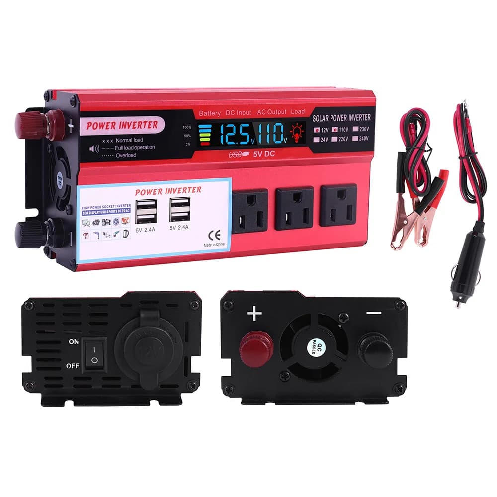 5000W Car Power Inverter Pure Sine Wave Solar 60Hz Converter LCD Screen Display DC 12V To AC 220V Portable Power Supply