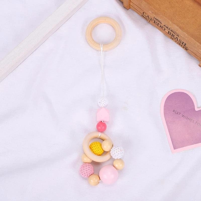 J15U 4 pezzi Baby for Play Gym Frame Pendenti Neonato Perline legno Anello Massaggiagengive Molar Ra