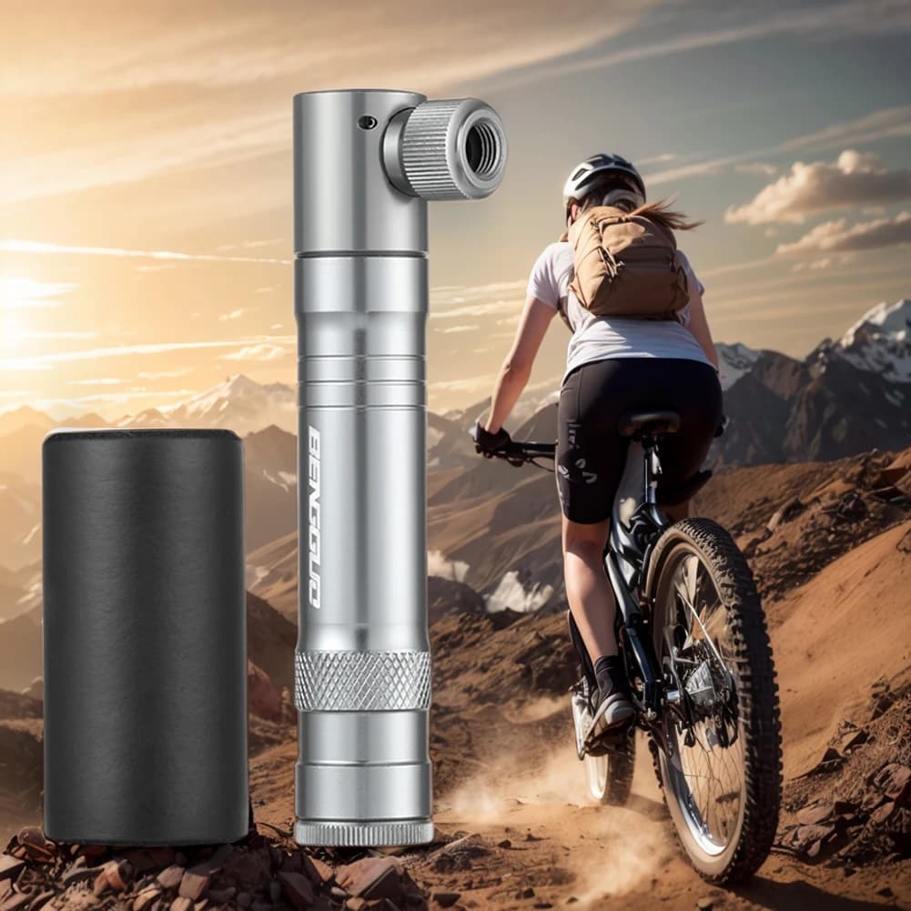 Pompa per Bicicletta CO2 con Kit Riparazione Pneumatici Tubeless, Valvola Schrader e Presta, Gonfiatore Portatile in Lega di Alluminio, Accessori per Biciclette