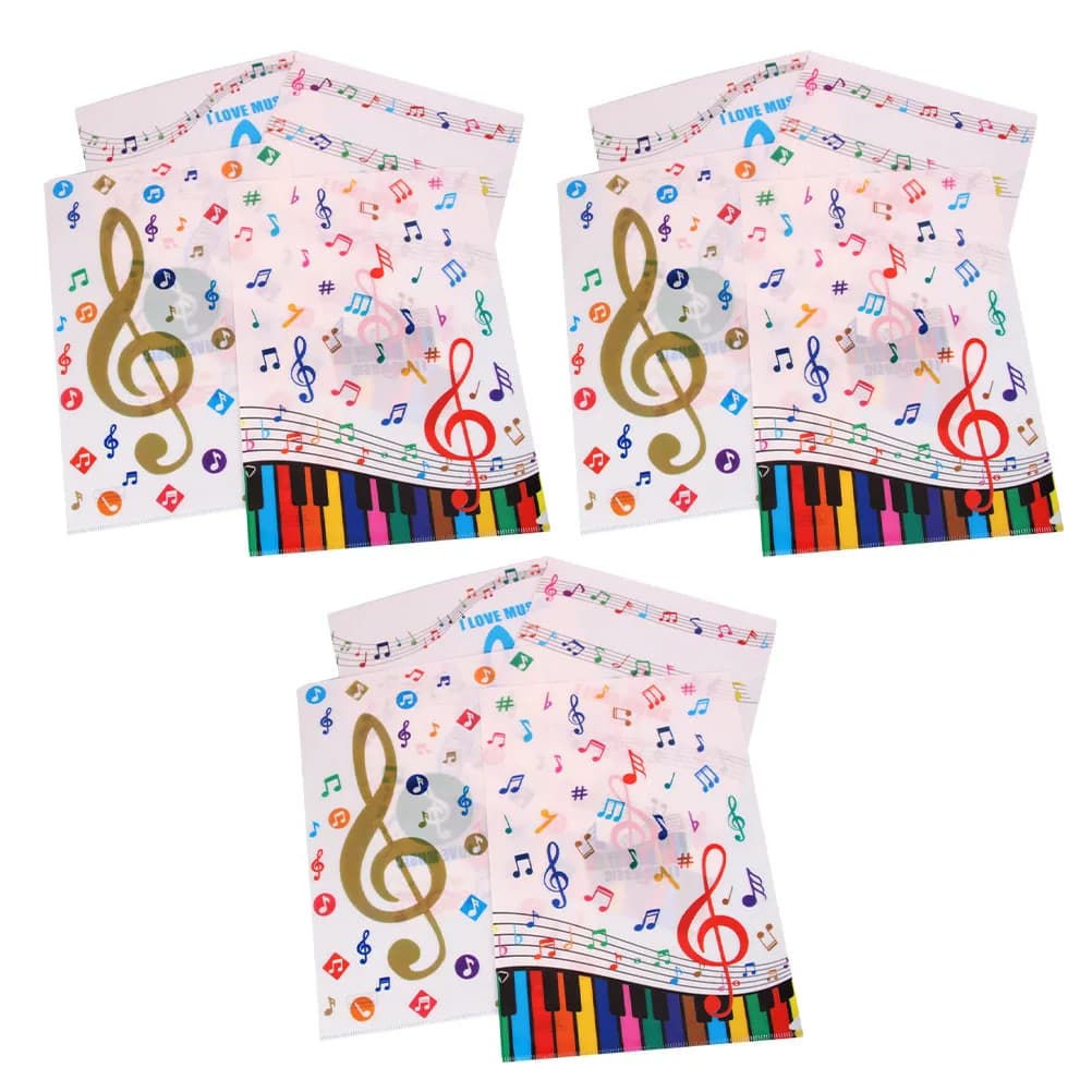 12 Pezzi Cartelle Portadocumenti a L in PVC con Motivo a Note Musicali, Porta Documenti Bifacciale, Organizzatore per Fogli A4, Protezione per Fogli a Due Pagine, Riutilizzabile