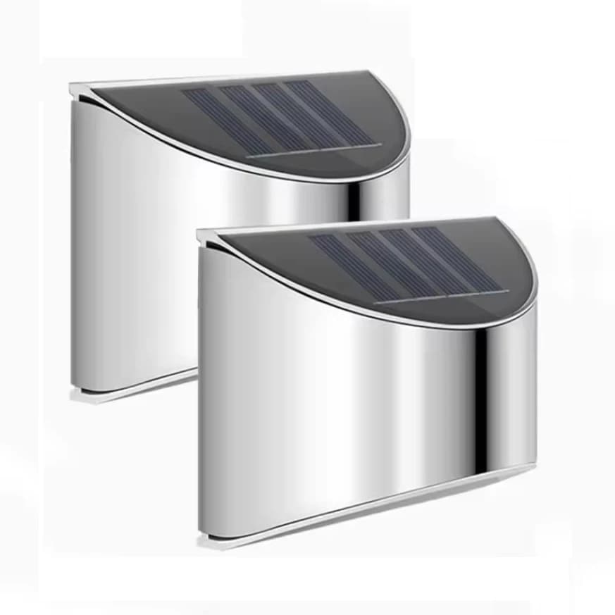 2Pcs Solar Garden Light Stainless Steel Courtyard Wall Lamp Waterproof Outdoor Lighting Emergency Patio Step Garden Fence Street