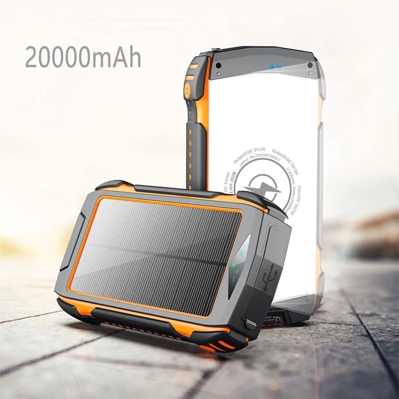 20000mAh Solar Power Bank Wireless Charging PD 18W Fast Charger for iPhone 17 Samsung Huawei Xiaomi Powerbank with Camping Light