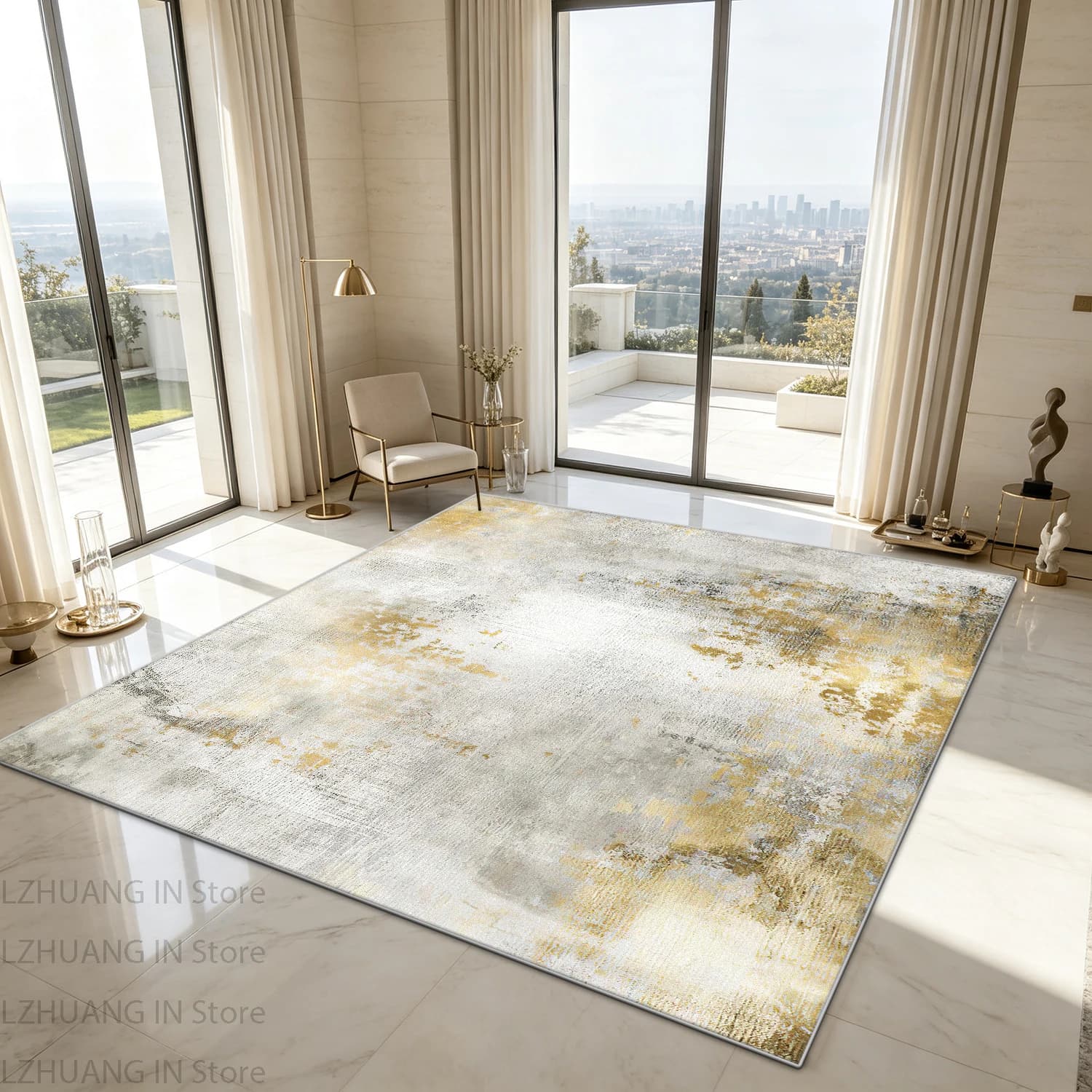 Light Luxury Modern Geometric Large Living Room Carpet Plush Short Velvet Patio Rug Antiskid Machine Washable Dining Room Mat