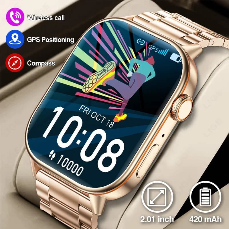 LIGE New Air Sports Open GPS Watch Smart 2.01 "HD IP67 compass Waterproof Bluetooth Call Men Women Smartwatch 420mAh Large Battery