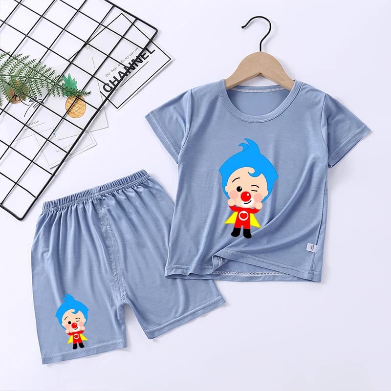 Pigiama da clown per bambini, set di abbigliamento per la casa, t-shirt e pantaloni per bambini, completo a vita bassa con cartoni animati, camicia da notte estiva per ragazzi