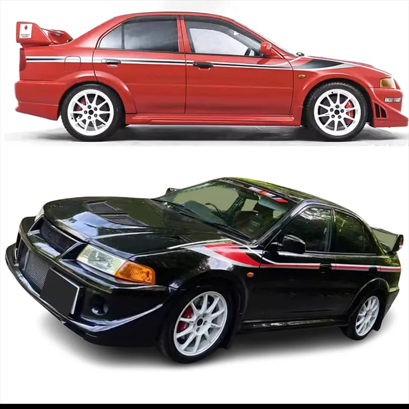 Sport Hood Side Sticker with Waistline Stripe Decal Stickers Vinyl Graphics Wrap Kit Blackout for Mitsubishi Lancer Evo 6 VI