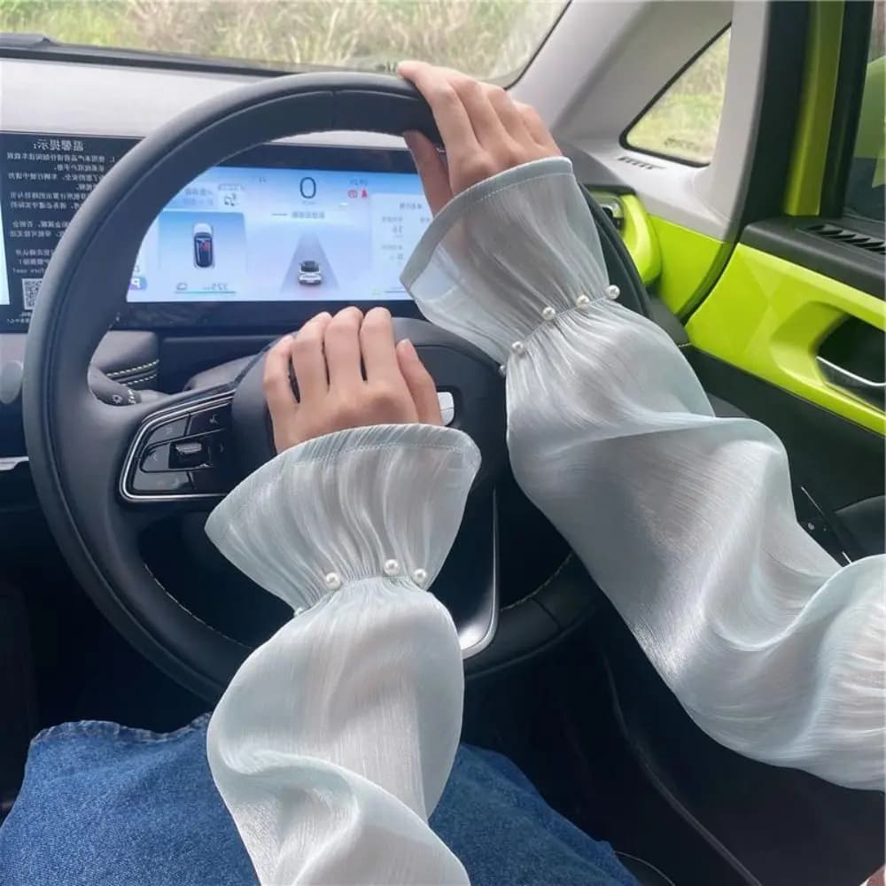 Lace Ice Silk Sleeves Gloves Transparent Shiny Summer Sunscrean Sleeves Sun Protection Cycling Sleeves Driving Arm Sleeves