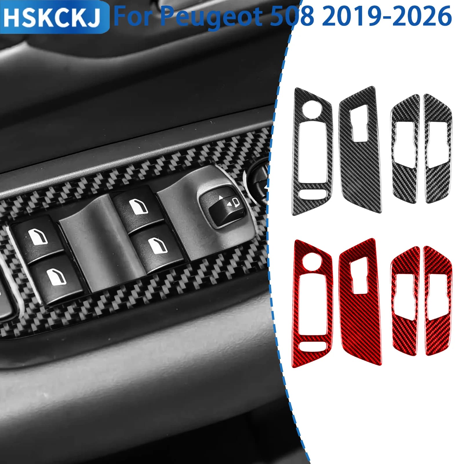 For Peugeot 508 2019-2026: Decorative Carbon Fiber Cover for Panel Switches, Wall decals Accessories Interior Cars