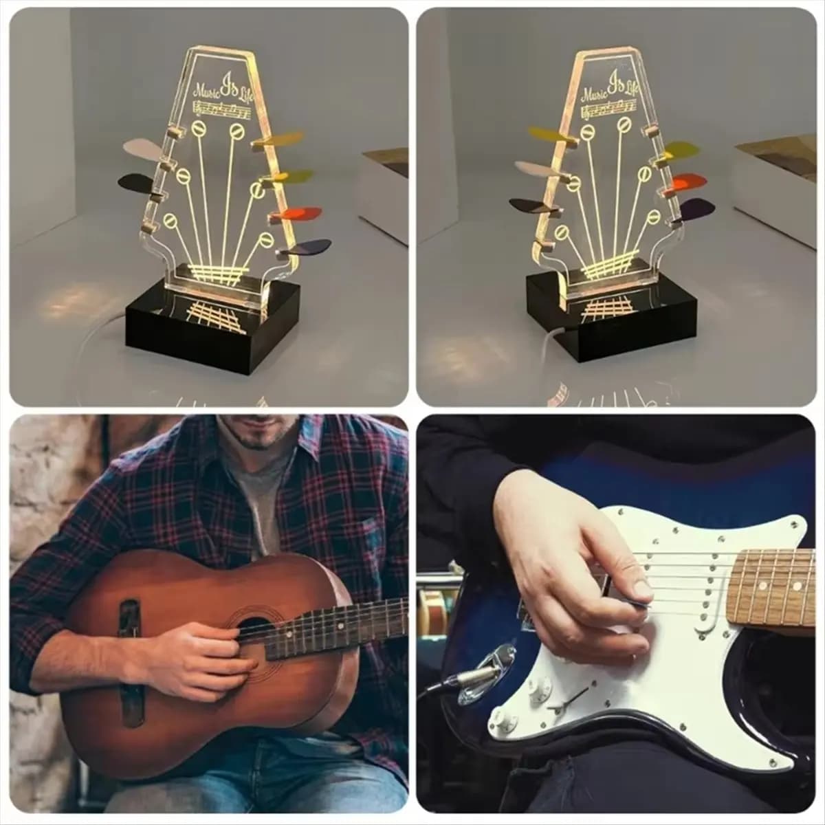 Base porta plettri TUREBG per conservazione ed esposizione, supporto per plettri luminoso in acrilico per chitarra elettrica.