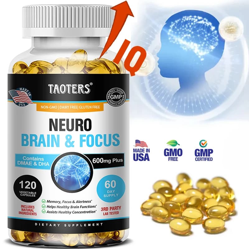 Memoria, Focus, Clarity, Integratore cerebrale energetico - Booster cerebrale nootropico DMAE Vitamine A, C, D, E, B1, B2, B3, B5, B6 Capsule