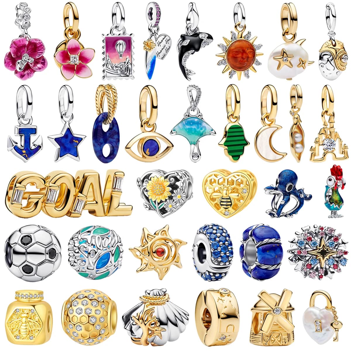Nuovo Ciondolo Charm in Argento Sterling 925 con Perla, a Forma di Pesce, Pallone da Calcio, Castello, Chiave, Adatto per Bracciali e Collane Fai-da-Te da Donna, Regalo di Gioielleria