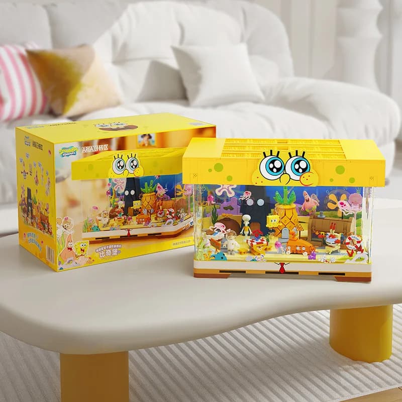 Area-X Spongebob Squarepants Bikini Bottom Ocean Scene Building Blocks Blind Box USB Charging Glow Light Model Desk Decoration Gifts