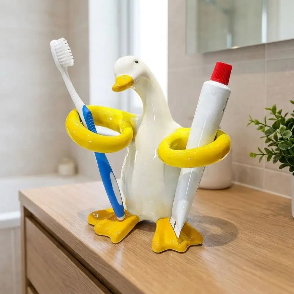 Duck-Shaped Electric Toothbrush Holder Ceramic Waterproof Toothpaste Toothbrush Rack Portable Non Slip Makeup Brush Shelf