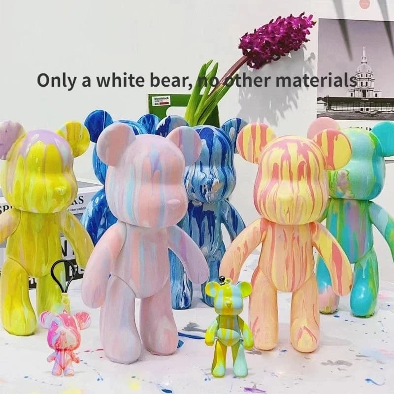 DIY Fluid Bear Sculpture Handmade Bearbrick Doll Ornaments Violent Bear Graffiti Painting Parent-child Toy Gift Home Decoration