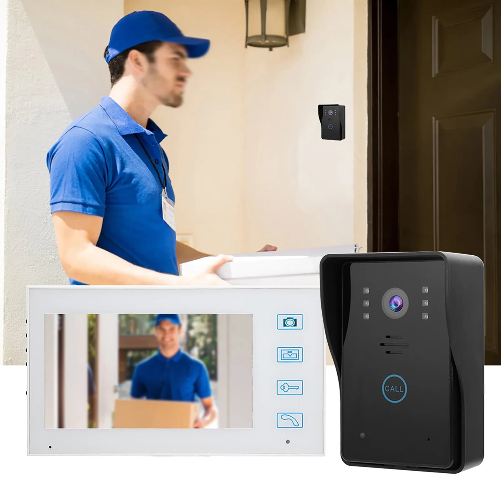 Videocitofono Wireless 2.4G 2V1 da 7 Pollici con Visione Notturna a Infrarossi, Telecamera Impermeabile e Citofono