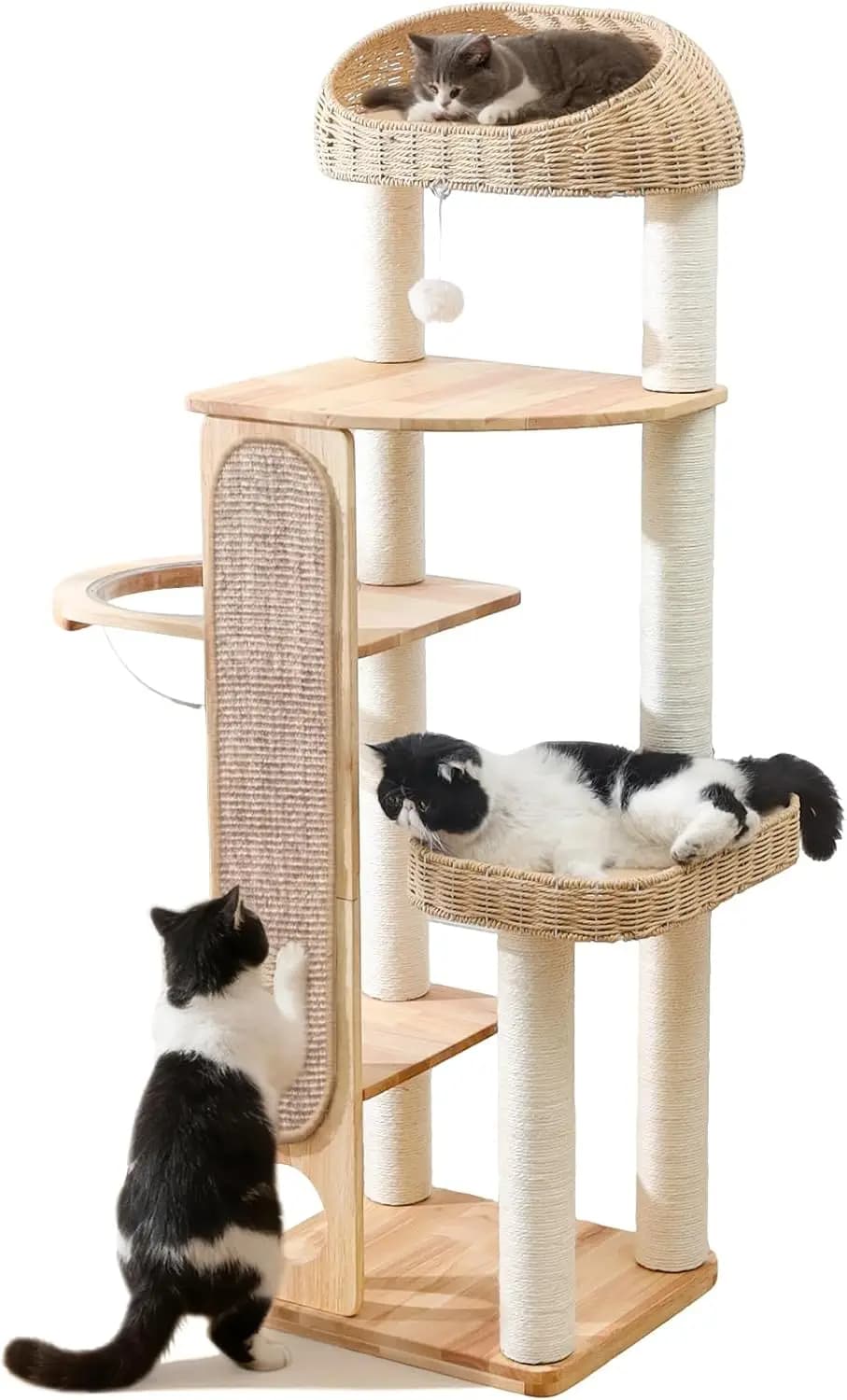 Albero per Gatti da Interno, in Sisal e Materiale Intrecciato, 150 cm, con Coperta Extra Lunga e Nido a Capsula Spaziale