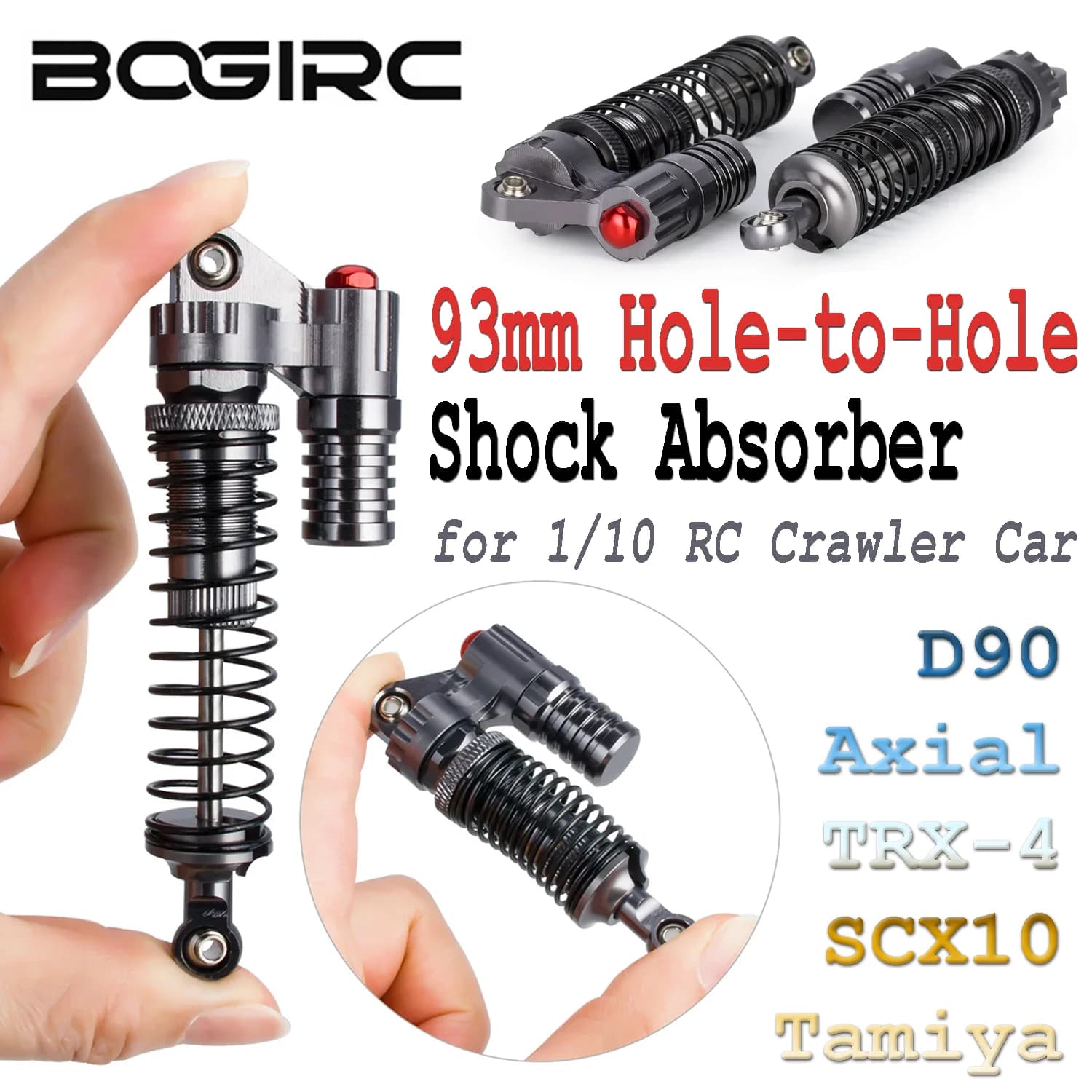 Ammortizzatore a doppio serbatoio in alluminio BOGIRC 93mm (distanza tra fori) per RC Crawler 1/10 Axial TRX-4 SCX10 Tamiya - Accessori