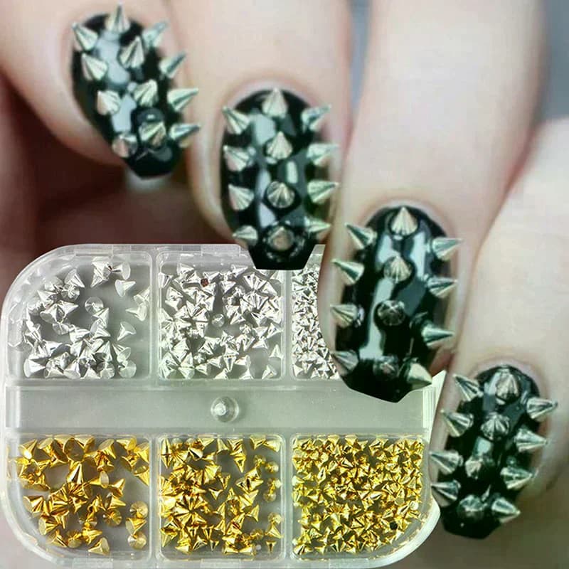 6 Grills Punk Rock Mini Metal Rivet Nail Pendants Cone Mixed Nail Art Dimensions 3D Nail Art Studs Elegant Spike Nail Decor Supplies for DIY manicure