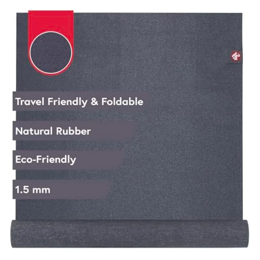 Tappetino da yoga eKO SuperLite da viaggio, 1,5 mm, in gomma naturale, nero, pieghevole con superficie morbida testurizzata e costruzione ecologica