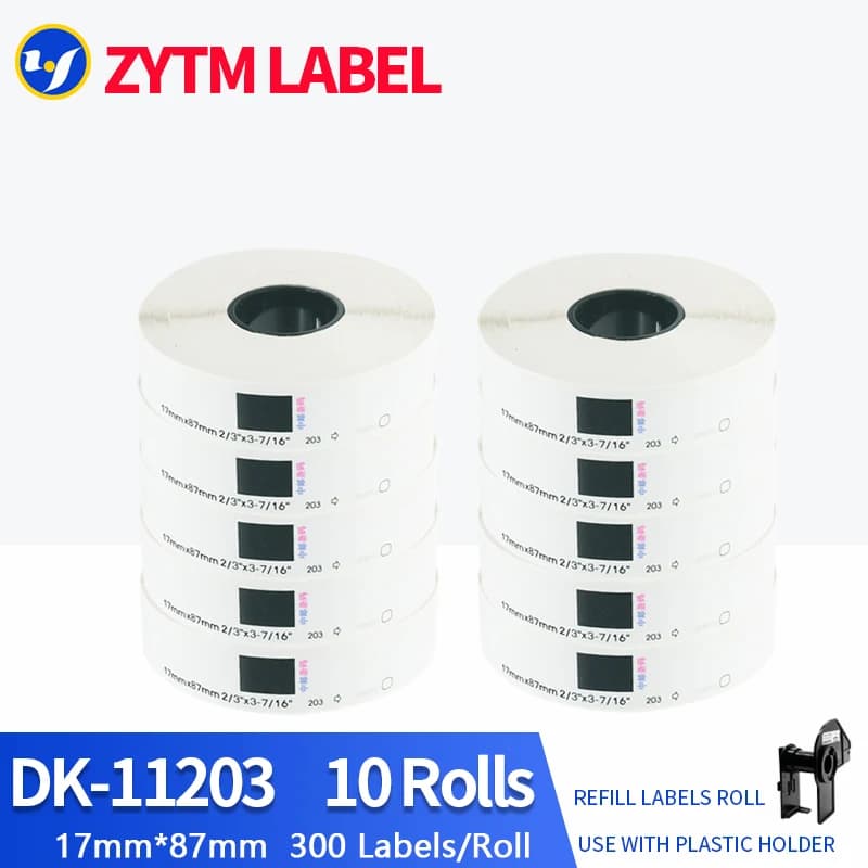 10 rotoli di etichette DK-11203 compatibili 17*87mm compatibili per stampante per etichette Brother Tutti arrivati con supporto in plastica 300 pezzi/rotolo