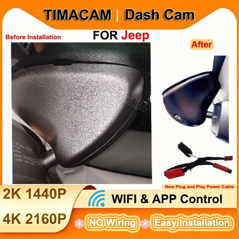 TIMACAM For Jeep cherokee 2018 2019 2020 2021 Dash Cam Front Rear Camera DVR 2K 4K Wifi Plug and Play Video Recorder Car DVR
