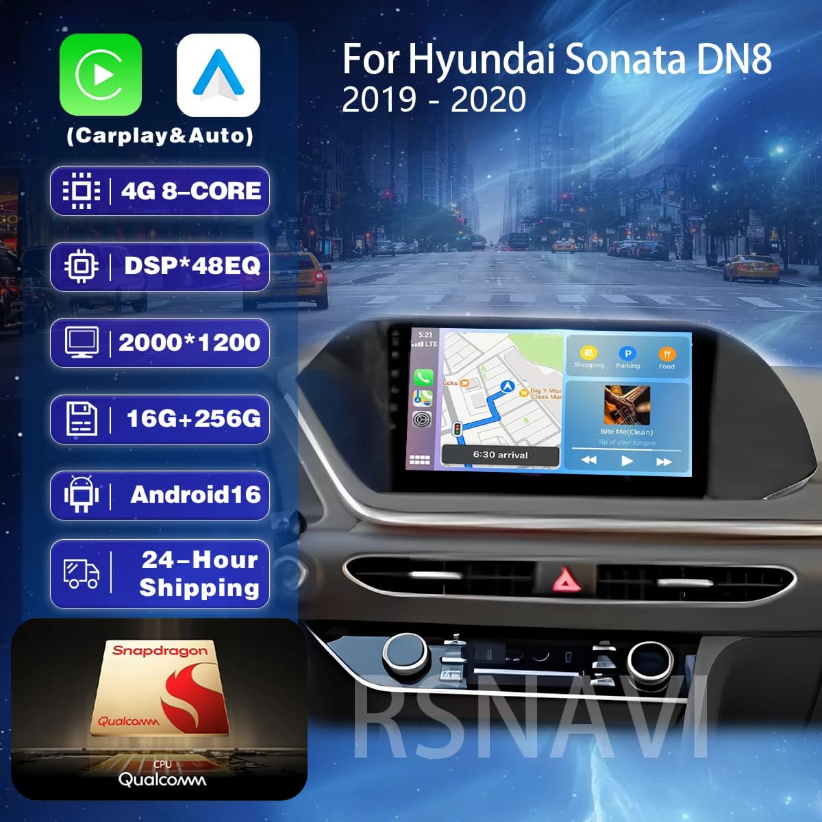 Autoradio Multimediale Qualcomm Android 16 con Carplay, WIFI+4G per Hyundai Sonata DN8 2019 2020, DSP Stereo 2din
