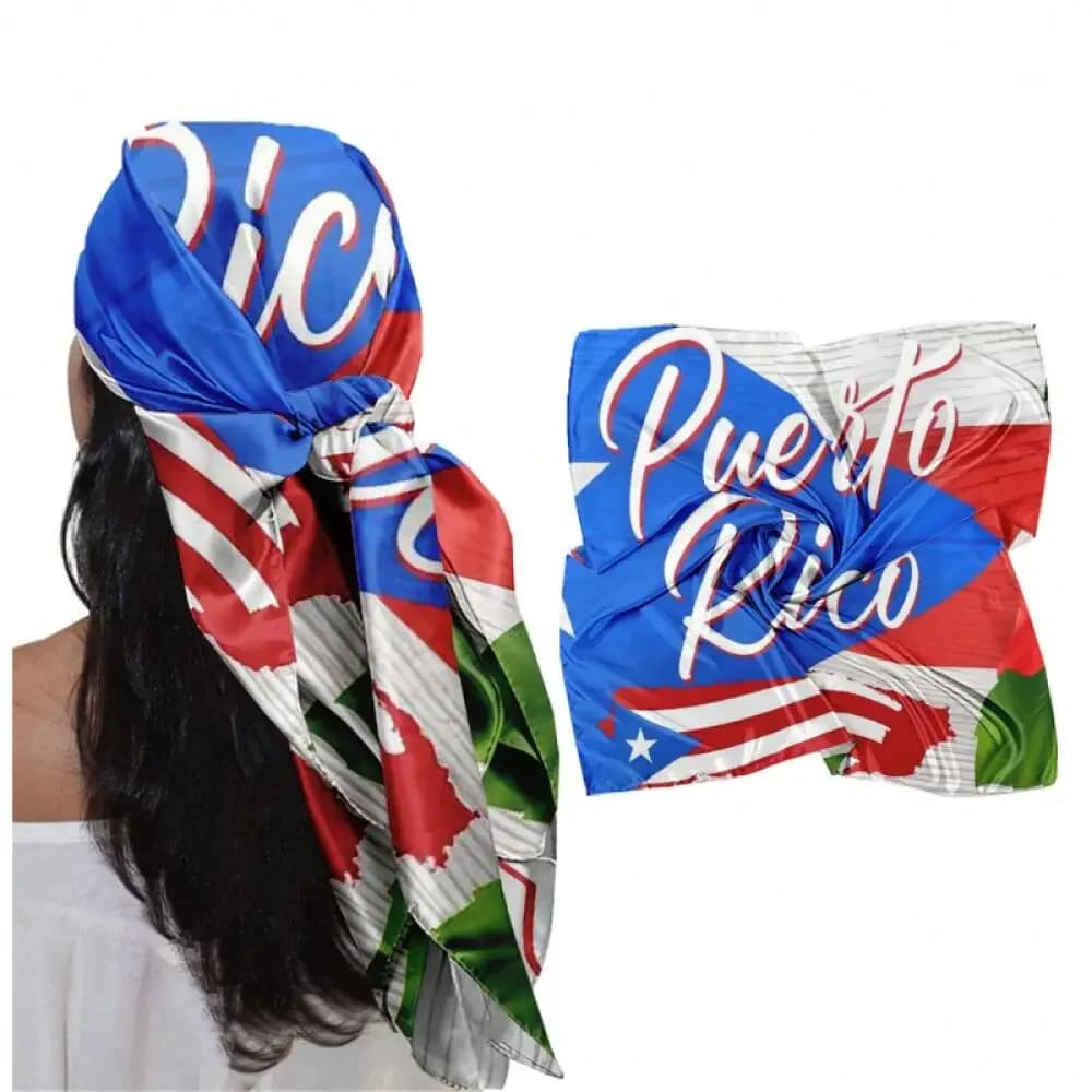 1pc 35-inch Square Headscarf Puerto Rico Flag Pattern Square Scarf Travel Accessories Versatile Headscarf Square Scarf Fashio